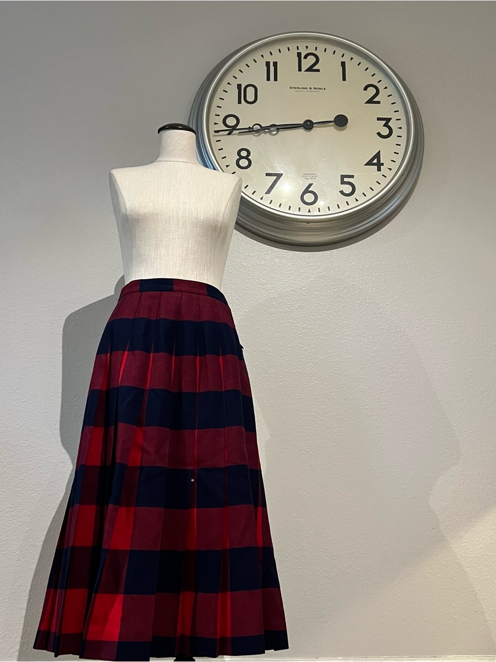 Vintage Plaid Pleated Midi Skirt